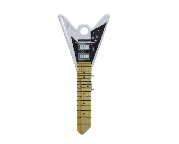 White Electric V Guitar House Key