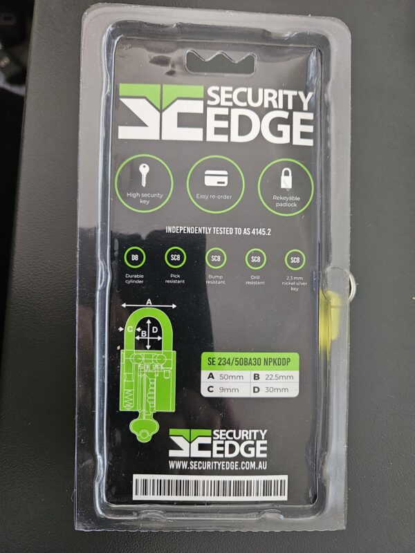 Security Edge 50mm Padlock with 2 Keys and Reorder Card - Display Pack