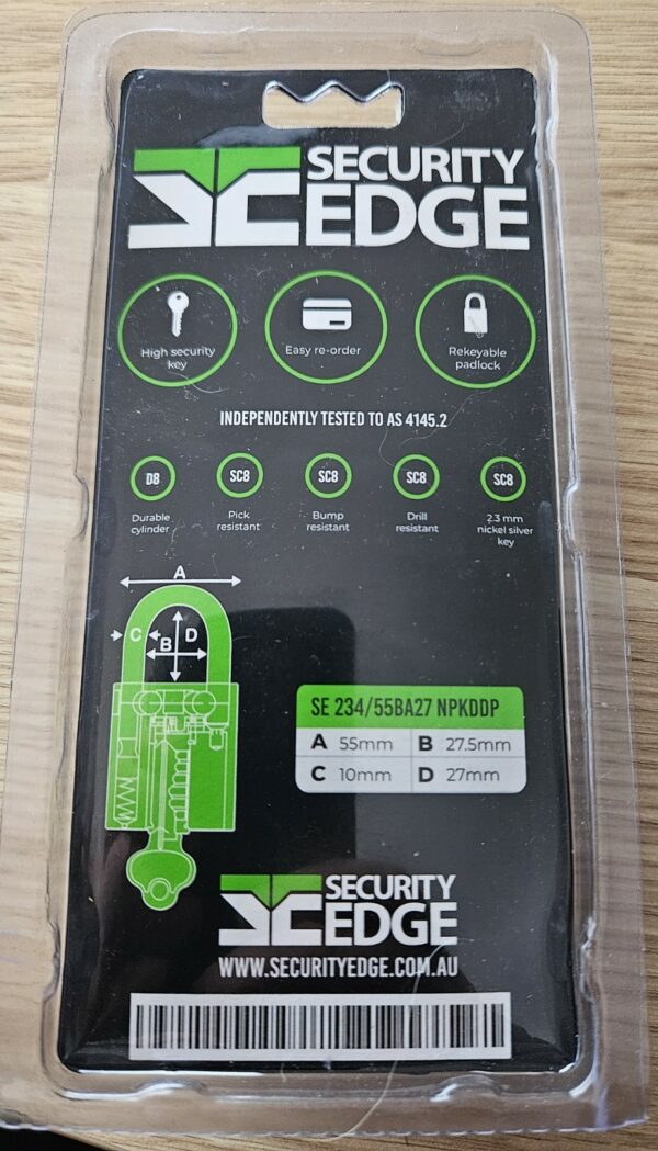 Security Edge 55mm Padlock with 2 Keys and Reorder Card - Display Pack