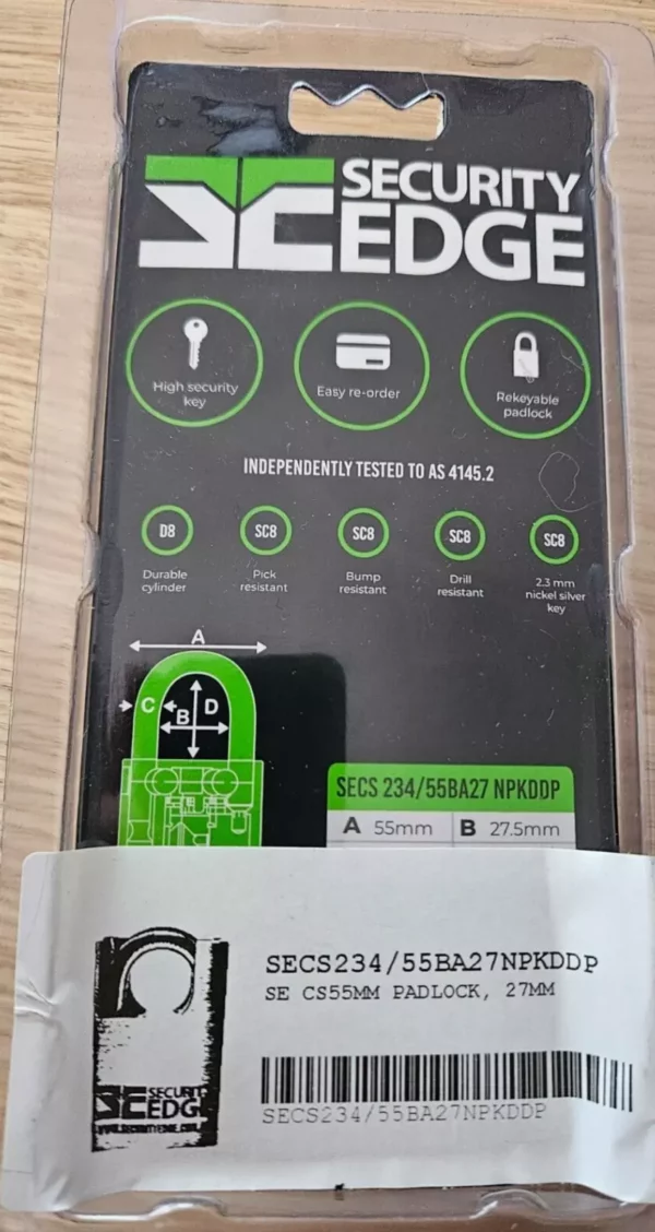 Security Edge 55mm Concealed Shackle Padlock with 2 Keys and Reorder Card - Display Pack